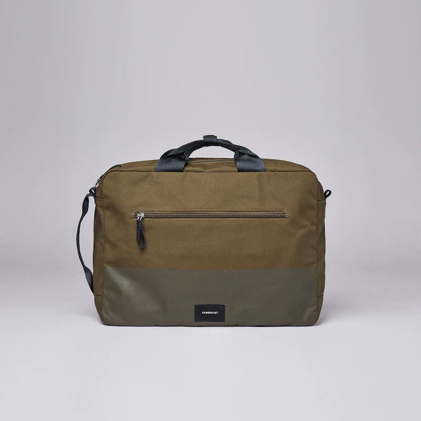 Sandqvist Bruno, ólífugræn vegan tölvutaska sem getur orðið að bakpoka