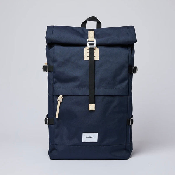 Sandqvist - Bernt dökkblár vatnsheldur bakpoki með natur leður "detailum"